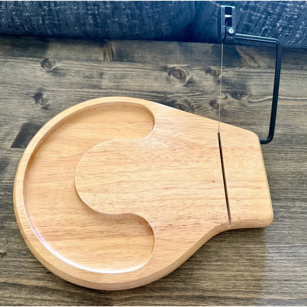 Cheese Slicer Board Tan Excellent Wood Wire Cutter Tray